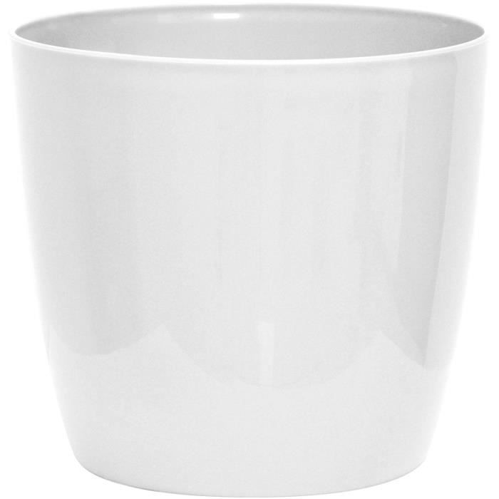 Shiny flowerpot - GARDEN ID - Shiny White with wheels - 30 x 27 cm - Ceramic look - Waterproof - Eas