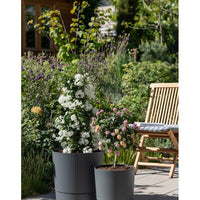 Runder Blumentopf mit Wasserreservoir  GARDEN ID  Lino  Ø 4743 cm  H 46 cm  Reingrau