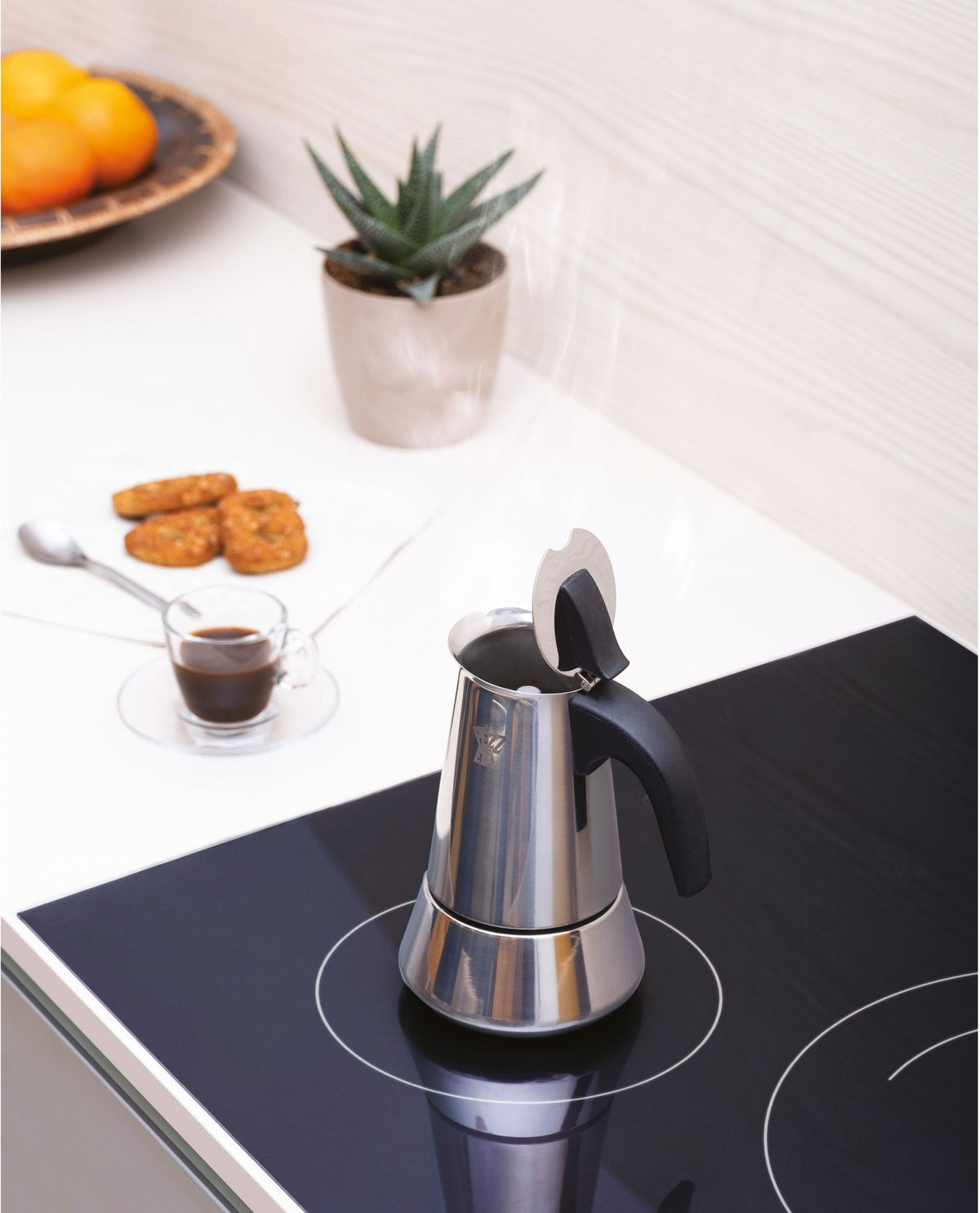 Italienische Kaffeemaschine  PEZZETTI  STEELEXPRESS  Edelstahl  6 Tassen  Geeignet für alle Her