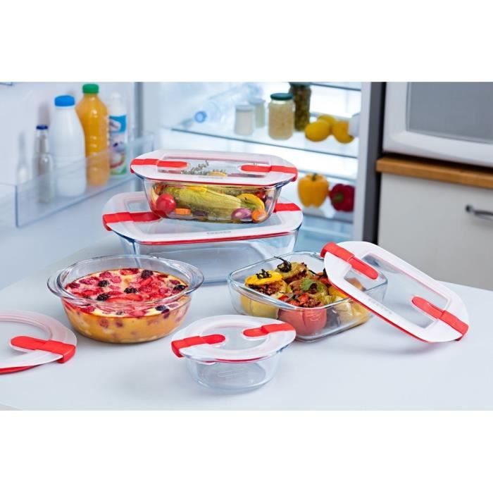 5er-Set Vorratsbehälter - PYREX - Cook & Heat - Glas - Deckel mit Dampfventilen, speziell für Mikrow