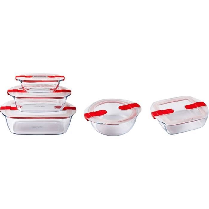 5er-Set Vorratsbehälter - PYREX - Cook & Heat - Glas - Deckel mit Dampfventilen, speziell für Mikrow
