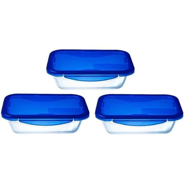 3er-Set Lunchboxen - PYREX - Cook & Go - Glas - Rechteckig - Luftdichter Deckel - 0,8 L
