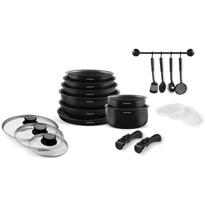 Induktionskochgeschirr-Set - Arthur Martin - AM558 - Aluminium - 20-teilig - Abnehmbarer Griff - All
