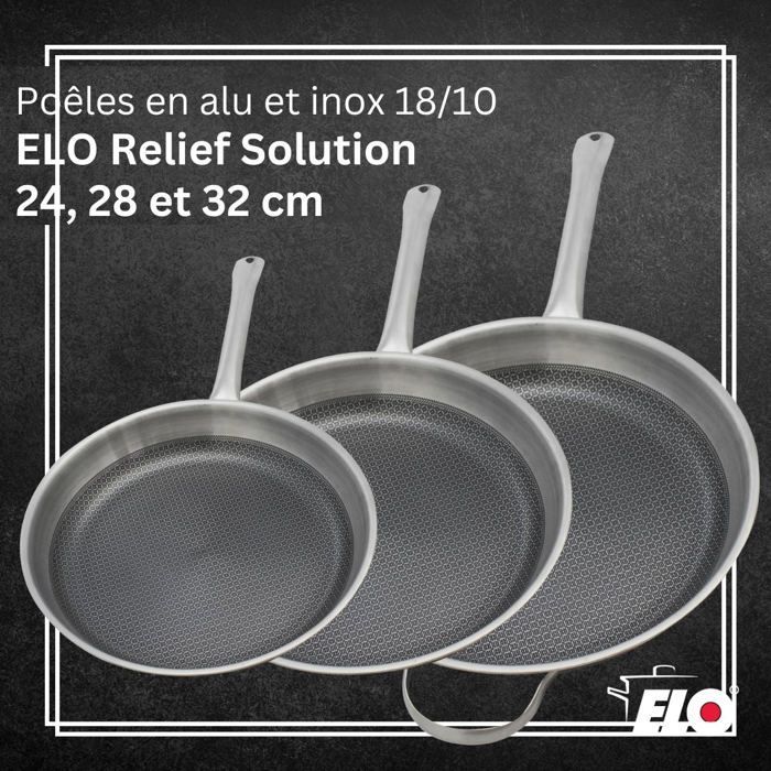 3er-Set Induktionsbratpfannen  ELO  Relief Solutions  Edelstahl 18/10, ELODUR Select Antihaftbesc