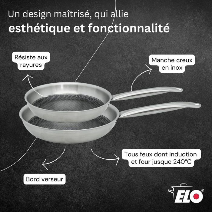 Set mit 2 Induktionsbratpfannen  ELO  Relief Solutions  18/10 Edelstahl ELODUR Select Antihaftbes