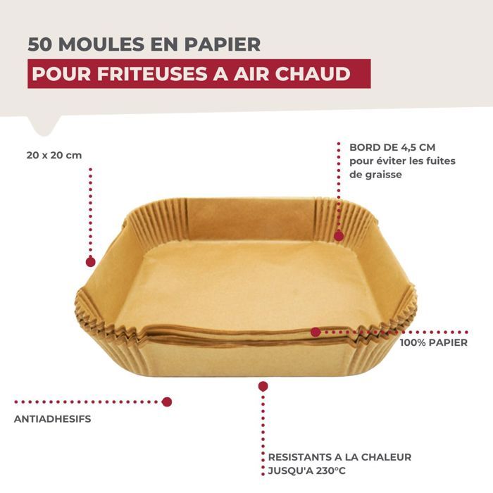 Set mit 200 quadratischen Papierförmchen für Heißluftfritteusen  FACKELMANN  Sortiert  20 cm