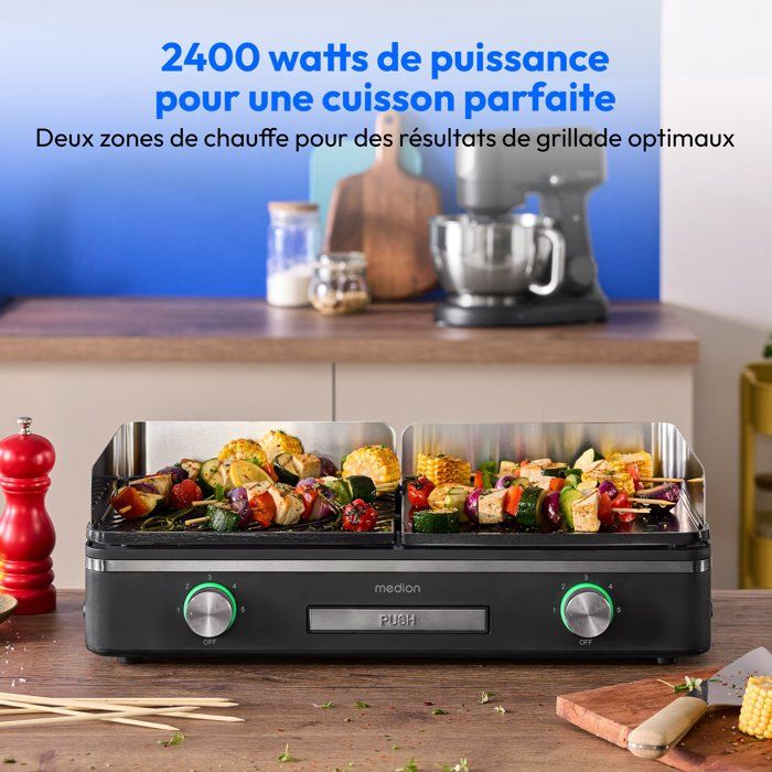 MEDION Elektrogrillplatte  MD12027  Zwei Kochzonen  52,1 x 28,4 x 10,2 cm  2400 W