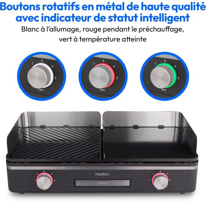 MEDION Elektrogrillplatte  MD12027  Zwei Kochzonen  52,1 x 28,4 x 10,2 cm  2400 W