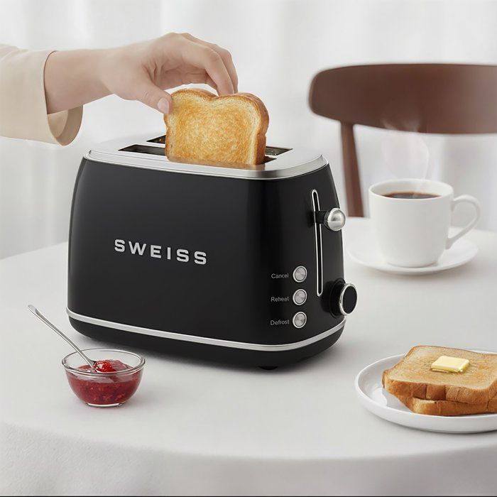 Vintage 2-Scheiben-Toaster  SWEISS  GRS9  850 W  Einstellbares Thermostat  Schwarz