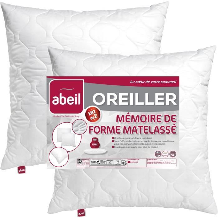 Abeil batch of 2 quilted memory pillows - 60x60 cm - White