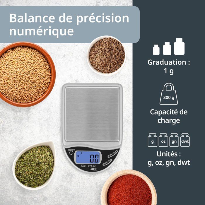 Digitale Küchenwaage  ADE  POCKET  ABS-Kunststoff  Von 0,1 bis 300 g  Inklusive 2 AAA-Batterien