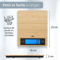 Digitale Küchenwaage  ADE  RAMONA  Bambus  23 x 18 x 2 cm  Inkl. 2 Cr2032-Batterien