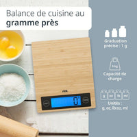 Digitale Küchenwaage  ADE  RAMONA  Bambus  23 x 18 x 2 cm  Inkl. 2 Cr2032-Batterien