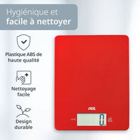 Digitale Küchenwaage  ADE  LEONIE  ABS-Kunststoff  22 x 17 cm  Inkl. 1 Cr 2032 Batterie  Rot