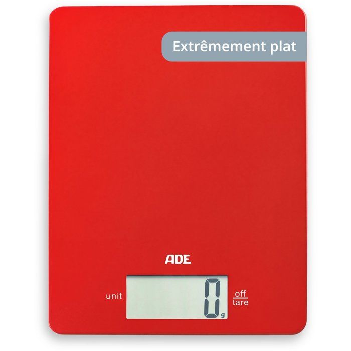 Digitale Küchenwaage  ADE  LEONIE  ABS-Kunststoff  22 x 17 cm  Inkl. 1 Cr 2032 Batterie  Rot