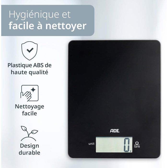 Digitale Küchenwaage  ADE  LEONIE  ABS-Kunststoff  22 x 17 cm  Inkl. 1 Cr 2032 Batterie  Schwa