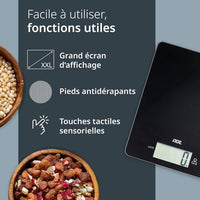Digitale Küchenwaage  ADE  LEONIE  ABS-Kunststoff  22 x 17 cm  Inkl. 1 Cr 2032 Batterie  Schwa