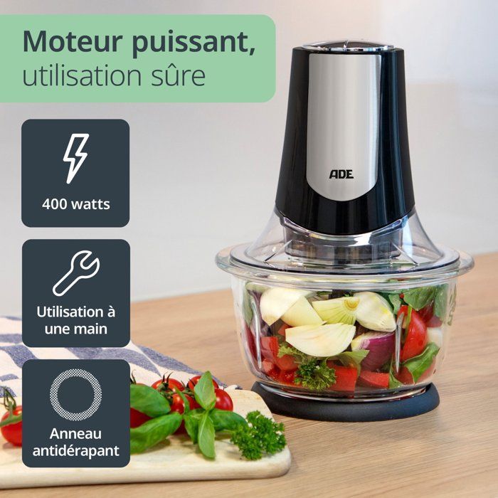Elektrischer Multizerkleinerer - ADE - Küchengeräte - 2 Geschwindigkeiten - 1,2 l - Schwarz / Edelst