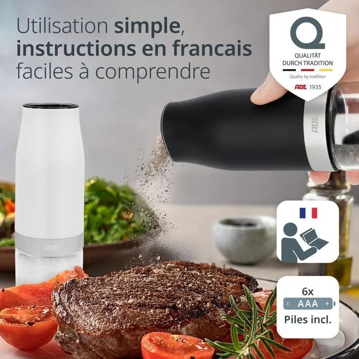 Set mit 2 elektrischen Mühlen  ADE  MILL  Glas/Kunststoff  Höhe 18,3 cm  Schwarz & Weiß