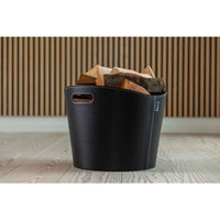 Holzkorb - ADURO - Proline - Ø 39 x 31 cm - Schwarzes Kunstleder mit sichtbaren Nähten - Griffe