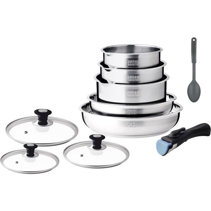 Induction cookware set - Arthur Martin - AM4485 - Stainless steel - 10 pieces - Removable handle - A