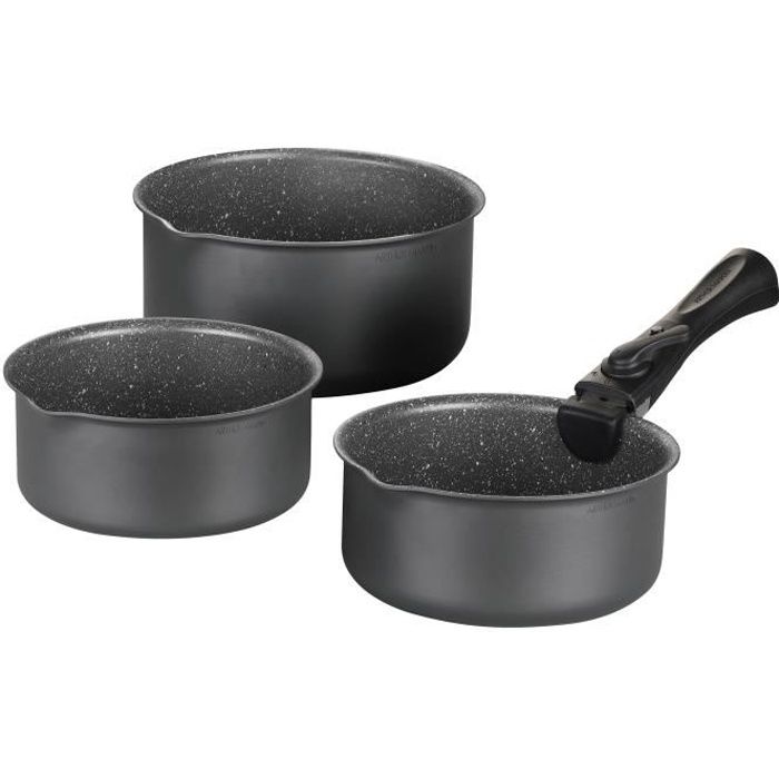Arthur Martin AM777GM kitchen battery set of 3 pans - matt gray 16-18-20 cm + 1 removable handle - A