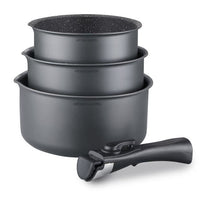 Arthur Martin AM777GM kitchen battery set of 3 pans - matt gray 16-18-20 cm + 1 removable handle - A