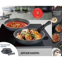 Arthur Martin AM521gm kitchen battery set with 3 stoves - matt gray 20-24-28 cm + 1 removable handle