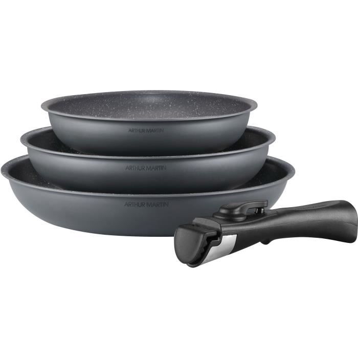 Arthur Martin AM521gm kitchen battery set with 3 stoves - matt gray 20-24-28 cm + 1 removable handle