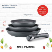 Arthur Martin AM521gm kitchen battery set with 3 stoves - matt gray 20-24-28 cm + 1 removable handle