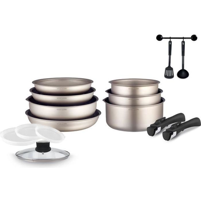 Cooking battery Arthur Martin AM133ch 15 pieces - aluminum - Removable handle - All lights including