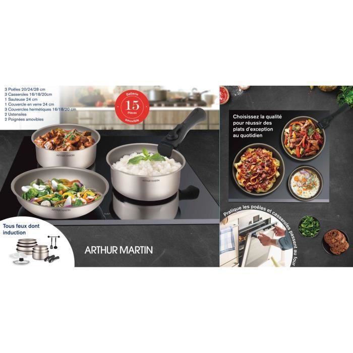 Cooking battery Arthur Martin AM133ch 15 pieces - aluminum - Removable handle - All lights including
