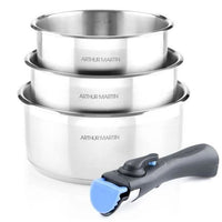 Set of 3 pans 16-18-20 cm Arthur Martin AM3710 - Stainless steel - Removable handle - All lights inc