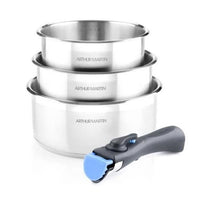 Set of 3 pans 16-18-20 cm Arthur Martin AM3710 - Stainless steel - Removable handle - All lights inc