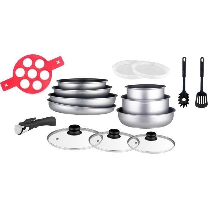 Arthur Martin AM3950 16-piece cookware set - Aluminum - Removable handle - All heat sources includin