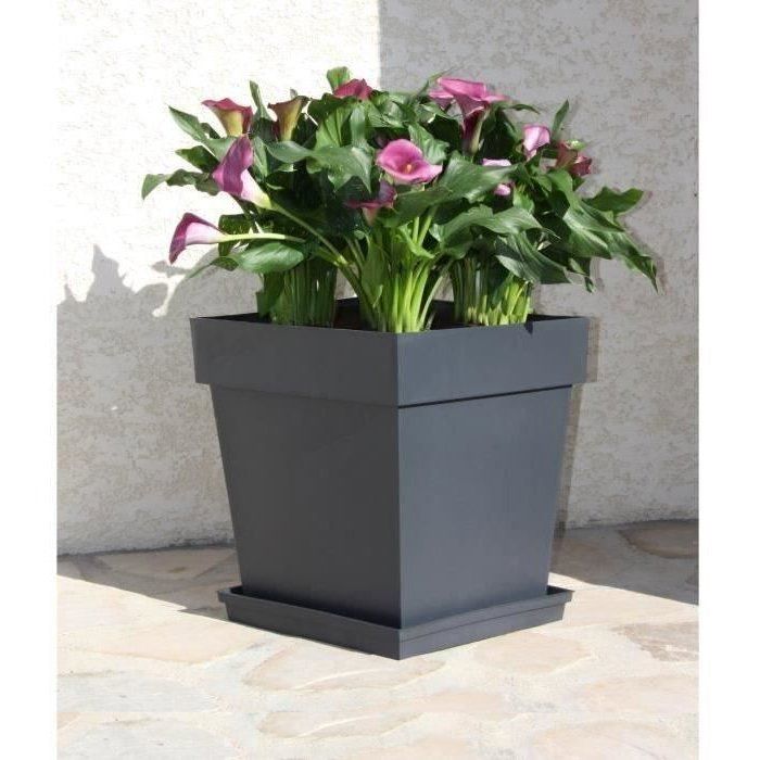 EDA Tuscan square flower pot - 39 x 39 x H 39 cm - 38 l - Anthracite gray