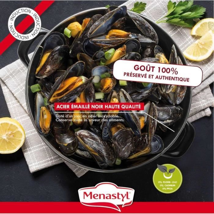 Mussel pot - MENASTYL - 3645563 - Enamelled steel - Black - 18 cm - With writing - All hobs includin