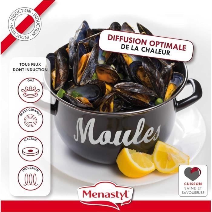 Mussel pot - MENASTYL - 3645563 - Enamelled steel - Black - 18 cm - With writing - All hobs includin