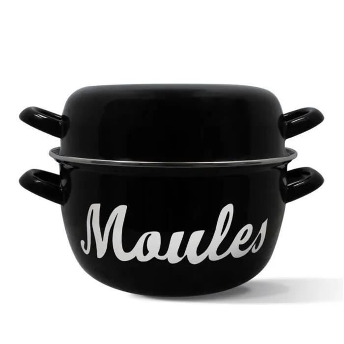Mussel pot - MENASTYL - 3645563 - Enamelled steel - Black - 18 cm - With writing - All hobs includin