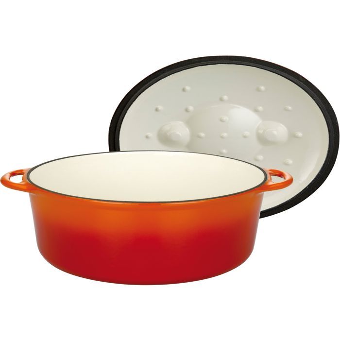 Massiver gusseiserner Schmortopf  GSW  33 x 25 cm  Orange  Oval  Induktionsgeeignet