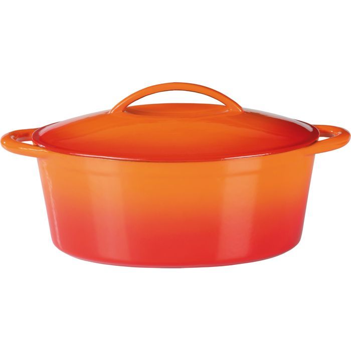 Massiver gusseiserner Schmortopf  GSW  33 x 25 cm  Orange  Oval  Induktionsgeeignet