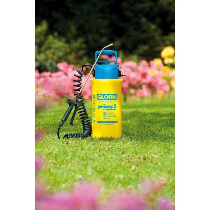 GLORIA - Prima 5 Comfort - 5L pressure sprayer with lance and brass nozzle and 2m50 spiral hose