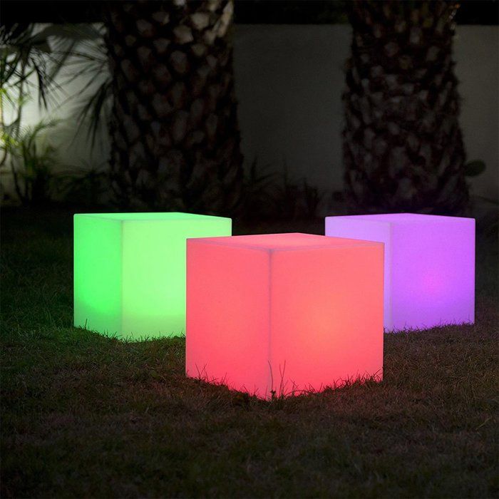 LUMISKY - Luminous cube stool wireless LED - multicolored dimmable CARRY - 40cm with remote control 