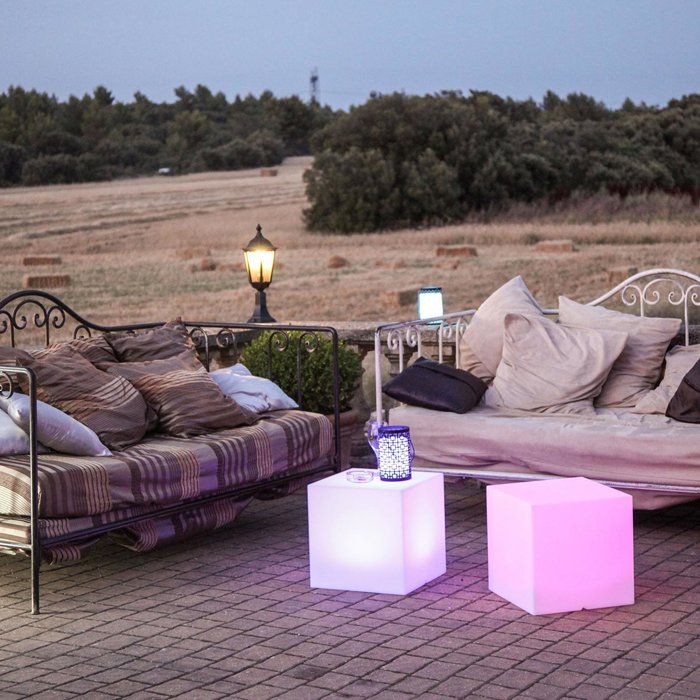 LUMISKY - Luminous cube stool wireless LED - multicolored dimmable CARRY - 40cm with remote control 