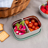 BEABA, Children's stainless steel lunch box, silicone lid and protective cover, Velvet gray and sage