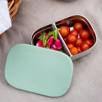 BEABA, Children's stainless steel lunch box, silicone lid and protective cover, Velvet gray and sage