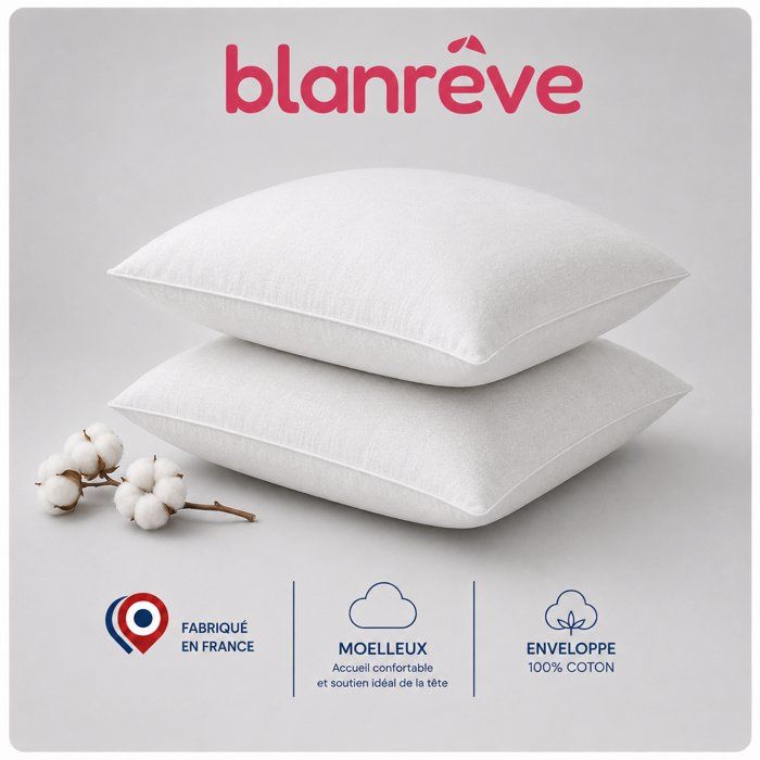 BLANREVE Set of 2 Cotton Pillows - 60 x 60 cm - White