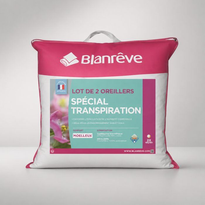 Blanreve batch of 2 pillows special perspiration - 60 x 60 cm - white