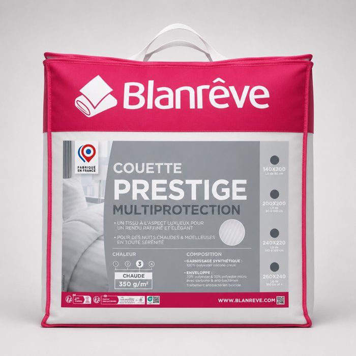 Duvet 220x240 cm BLANREVE PRESTIGE Multiprotection - 100% Polyester - 2 People - Striped Satin