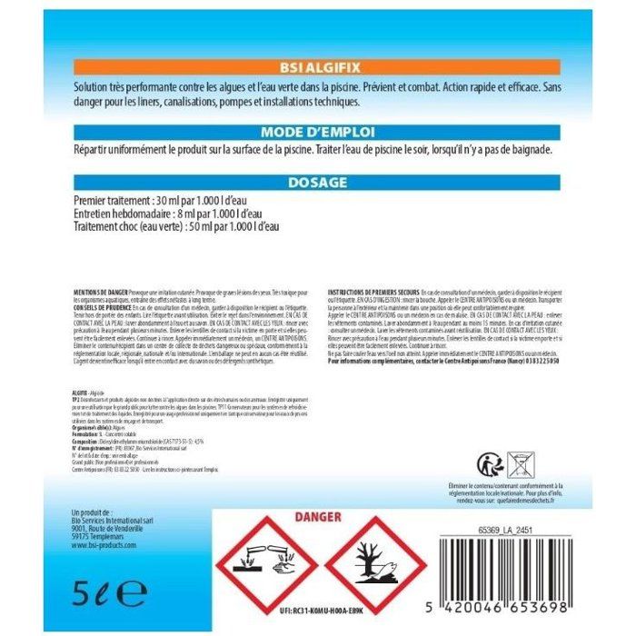 Algizid für Pools  BSI  Algifix  5 l  Flüssig  Klares Wasser  Algenprävention